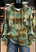 Green Gold Floral Velvet Hoodie
