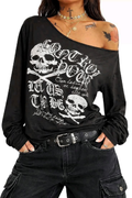 Black Gothic Cross Off-Shoulder Top