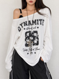 White Graphic Off-Shoulder Sweatshirt