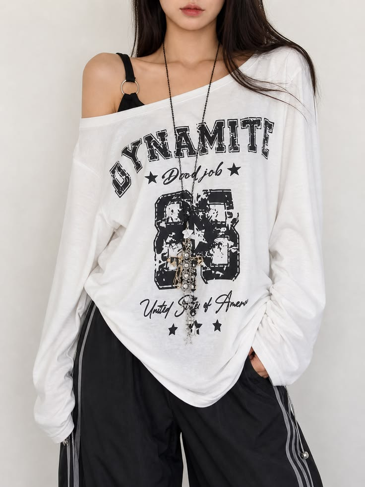 White Graphic Off-Shoulder Sweatshirt
