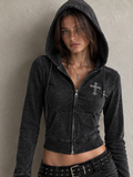 Brown Faux Fur Collar Zip-Up Hoodie