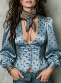 Blue Polka Dot Satin Corset Blouse