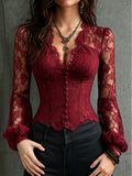 Burgundy Lace Corset Blouse