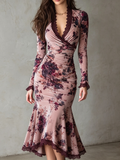 Pink Floral Velvet Mermaid Dress