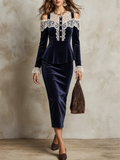 Navy Velvet Lace Cold Shoulder Midi Dress