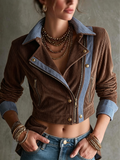 Brown Corduroy Striped Trim Cropped Jacket