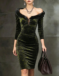 Green Leopard Faux Fur Lace-Up Midi Dress