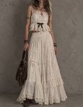 Cream Lace Ruffle Tiered Maxi Skirt