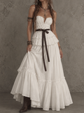 Cream Strapless Ruffle Tiered Maxi Dress