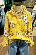 Yellow Floral Ruffle Button-Down Blouse
