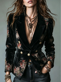 Black Floral Velvet Blazer