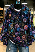 Black Neon Floral Print Hoodie