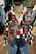 Multicolor Leopard Cherry Check Blouse