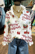 Cream Merry Christmas Print Blouse