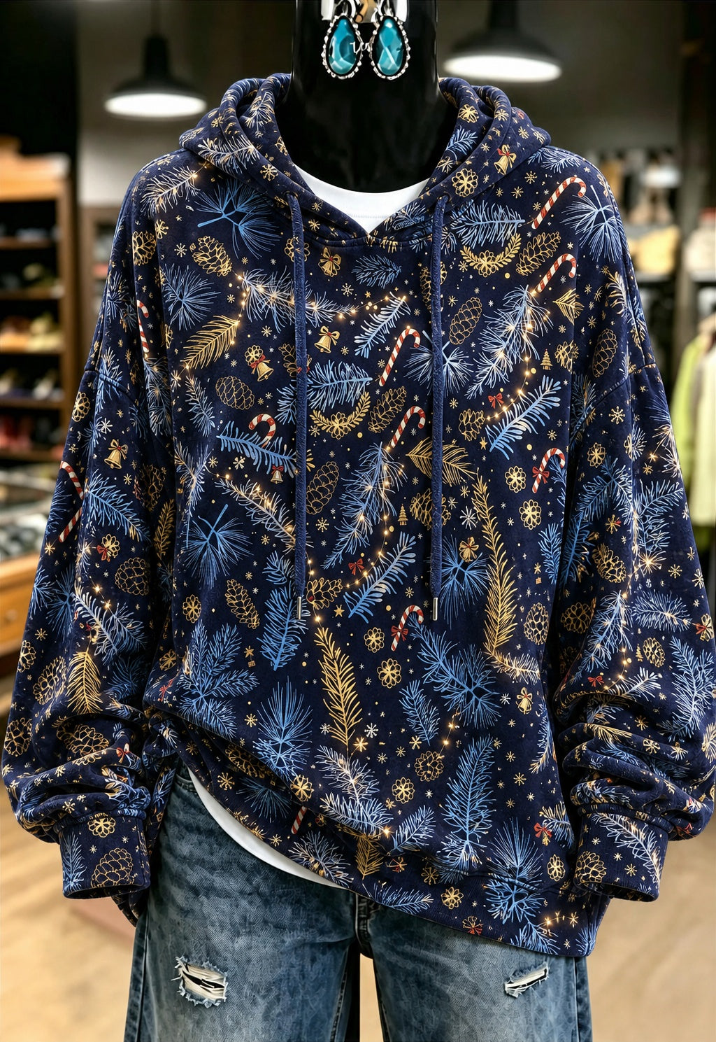 Blue Paisley Print Hoodie