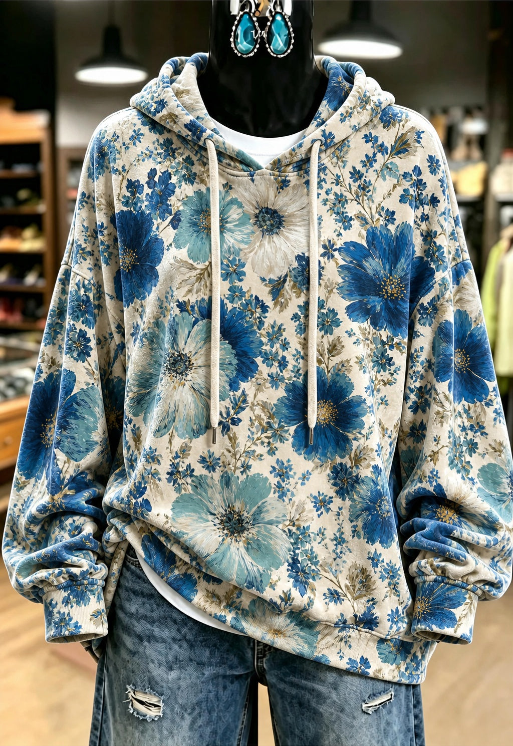 Blue Floral Paisley Hoodie