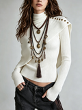 Cream Ribbed Knit One-Shoulder Top