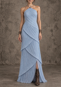 Blue Pleated Halter Maxi Dress