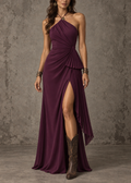 Purple Draped Halter Maxi Dress