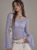 Lavender Lace Knit Long Sleeve Top