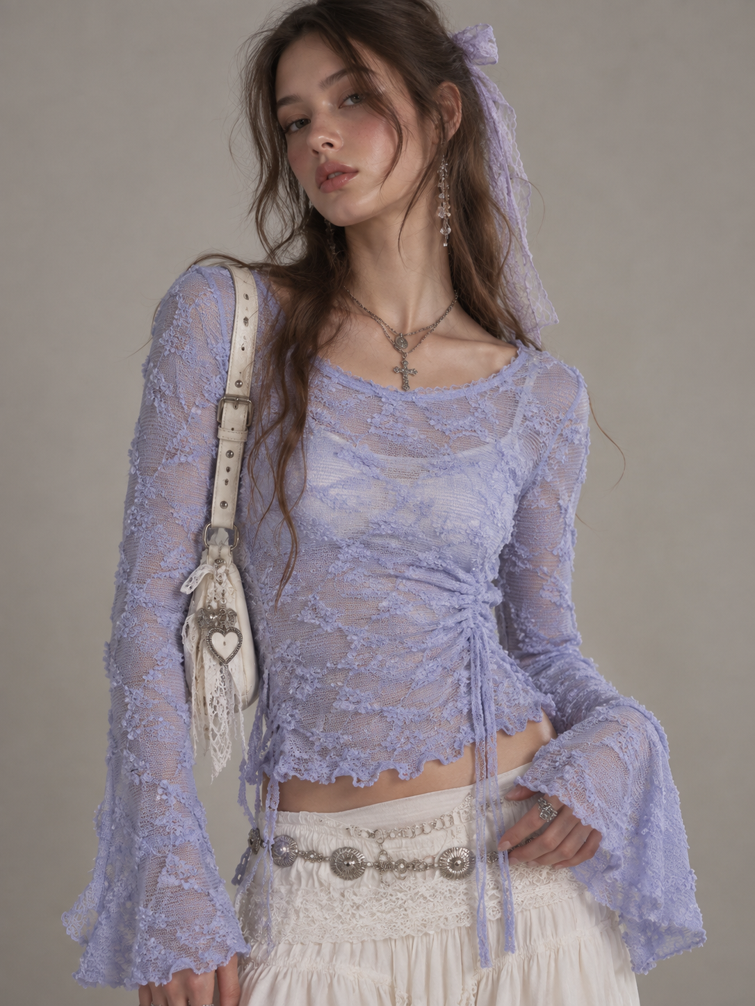Lavender Lace Knit Long Sleeve Top