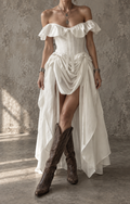 White Off-Shoulder Ruffle Maxi Dress