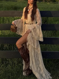 Cream Lace Bell Sleeve Maxi Dress