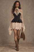 Black Lace Corset Ruffle Mini Dress