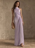 Lavender Pleated Halter Maxi Dress