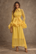 Yellow Ruffled Sheer Maxi Dress