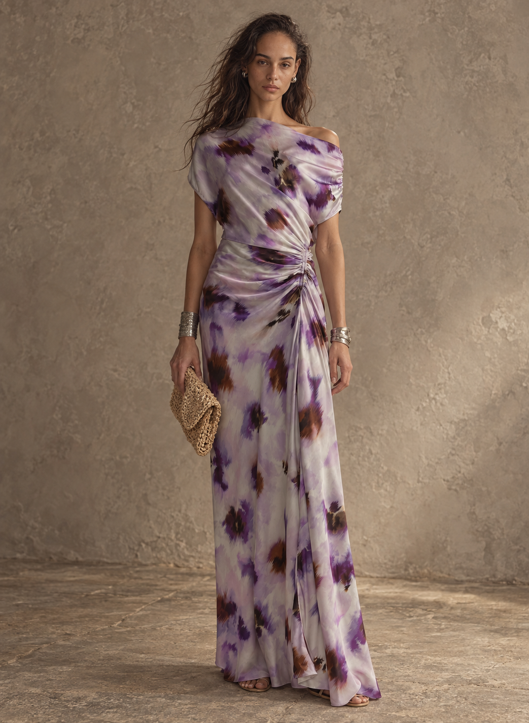Purple Tie Dye Draped Maxi Dress