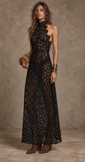Black Floral Lace Halter Maxi Dress