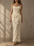 Cream Ruffle Textured Cami Maxi Dress