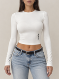 White Run It Graphic Long Sleeve Crop Top