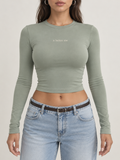 Sage Green A Better Me Long Sleeve Crop Top