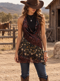 Brown Sheer Floral Tunic Top