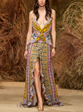 Bohemian Paisley Print Deep V-Neck Maxi Dress