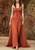 Strapless Pleated Ruffle Detail Maxi Dress