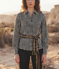 Geometric Print Belted Button-Down Shirt
