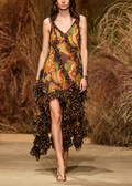 70s Floral Print High-Low Ruffle Slip Dress