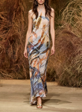 Metallic Rope Detail Abstract Print Maxi Dress