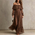 Off-Shoulder Paisley Print Tiered Ruffle Maxi Dress