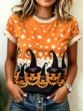 Maple Leaf Halloween Pumpkin Graphic Ringer Tee
