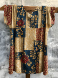 Patchwork Floral Damask Print Short Sleeve Top