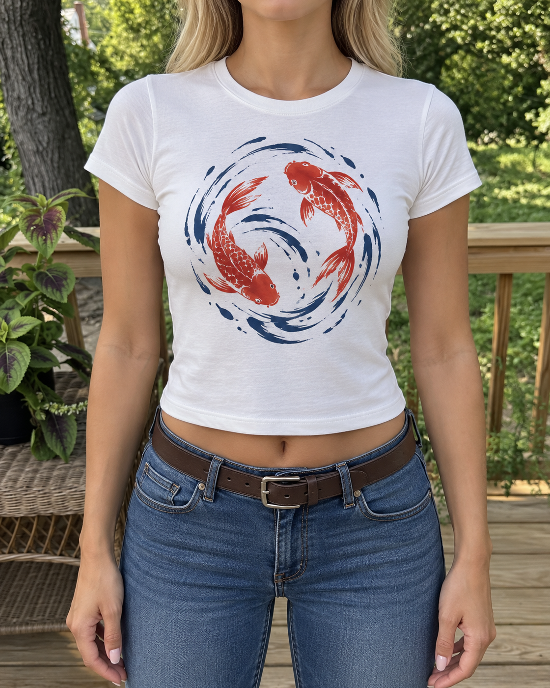 White Koi Fish Graphic Baby Tee