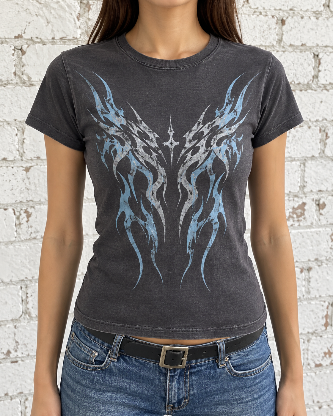 Charcoal Blue Flame Wing Graphic Baby Tee