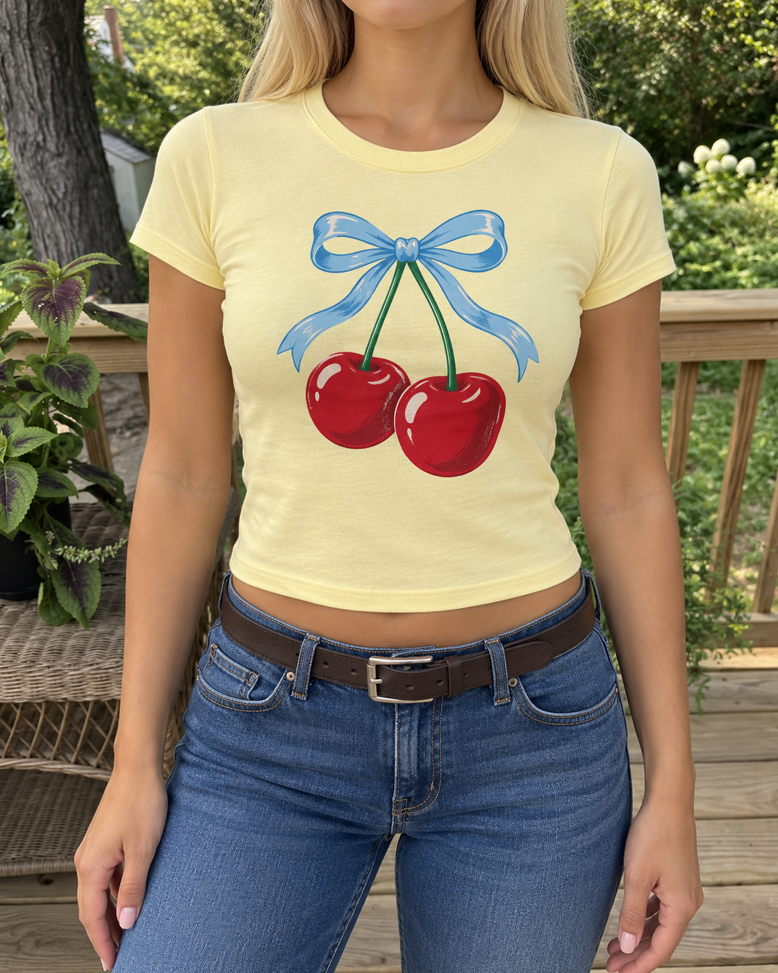 Yellow Cherry Bow Graphic Baby Tee
