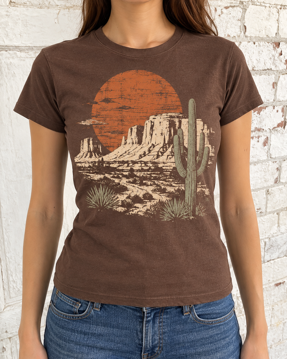 Brown Desert Cactus Graphic Tee