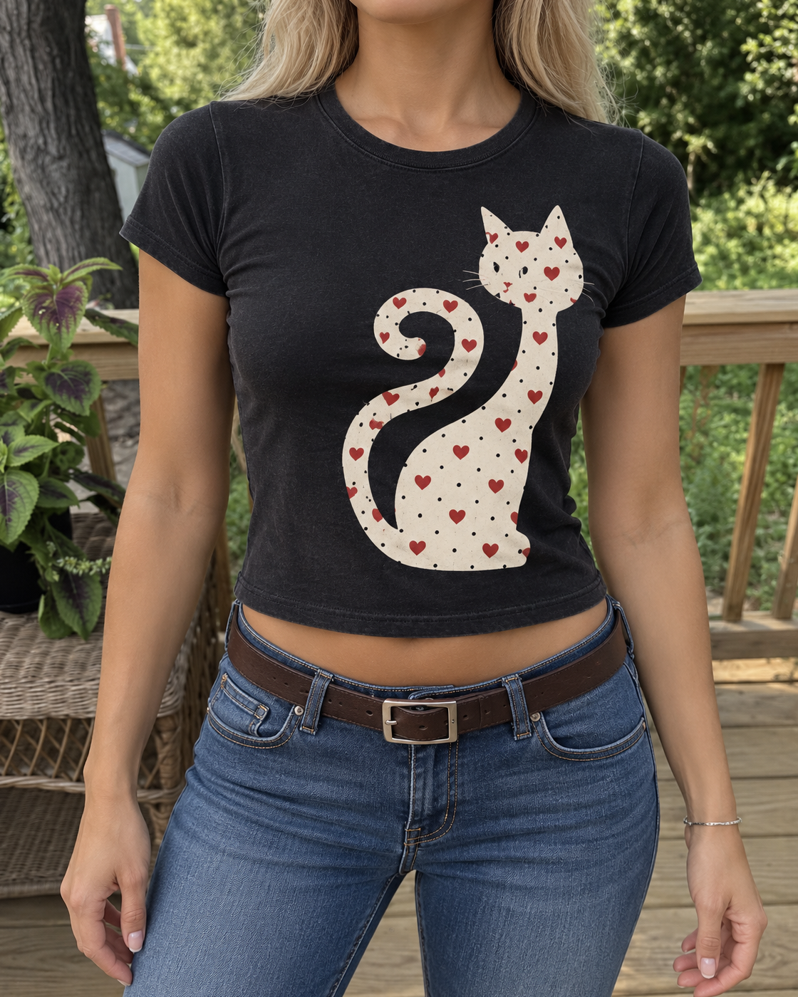 Black Heart Cat Graphic Baby Tee