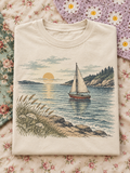 Cream Sailboat Sunset Graphic Tee